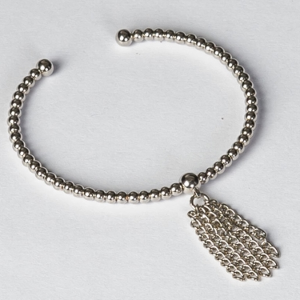 BEADED TASSEL BANGLE in SILVER